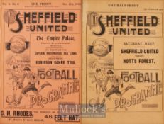 1900/1901 Sheffield Utd v Sheffield Wednesday Division 1 match programme 16 December 1900, v