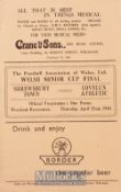 1948 Welsh Senior Cup Final match programme Shrewsbury Town v Lovells Athletic 22 April 1948 at