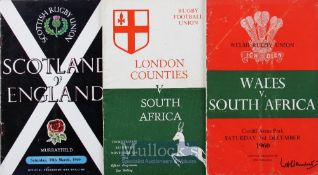 1960 Scots and Springboks Rugby Programme trio (3): Scotland v England, and also London Counties (