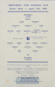 1948/49 Shrewsbury Town official match practice Probables v Possibles football programme 14 August