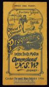 Hugely Rare 1906 NSW v Queensland 3-fold card Rugby Programme: Small, clean, decorative-covered