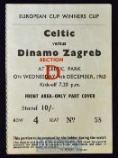Scarce 1963 Celtic v Dynamo Zagreb Football Ticket European Cup Winners Cup at Celtic Park, date 4