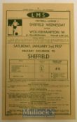 1937 Railway Flyer for Sheffield Wednesday v Wolverhampton Wanderers – LMS Sat Jan 2nd single sheet,