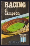 1967 Racing Club v Celtic Football Programme World Club Championship 2nd Leg date 1st Nov, staple