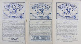1947/48 Shrewsbury Town v Worcester City football programme v Cradley Heath, v Kettering Town