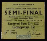 1956/57 Manchester Utd v Birmingham City FAC semi-final at Hillsborough football match ticket 23