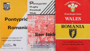 Romania in Wales Rugby Programmes plus (3): Romania at Pontypridd 1979 (Great Grogg Shop Advert) and