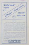 1945/46 Shrewsbury Town (Champions) v Rest of the League match programme 4 May 1946 at the Gay