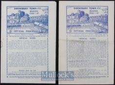 1946/47 Shrewsbury Town v Lincoln City footall programme 26 April 1947 v Mansfield Town 4 April 1947