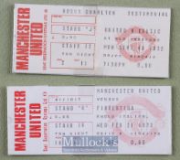 1972/73 Manchester Utd home match tickets v Celtic 18 September 1972 Bobby Charlton testimonial, v