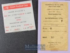 1974/75 Manchester Utd away match tickets v Portsmouth, v Orient (opening match in Division 2 sold