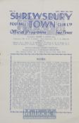 1949/50 Shrewsbury Town v Wolverhampton Wanderers ~A~ Birmingham League match programme 4 pager.