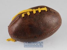 Signed 1937 Springboks & All Blacks Miniature Rugby Ball: Brown leather laced miniature Ball