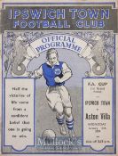 1938/39 Ipswich Town v Aston Villa (FAC) Football Programme date 11/01/39, slightly creased, staples