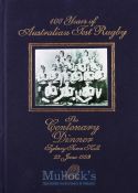 Scarce Australian Test Rugby Centenary Dinner Bound Menu/Book: Attractive hard-bound pictorial