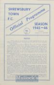 1945/46 Shrewsbury Town v Peterborough Utd Midland League football programme 30 March 1946, 4 pager.
