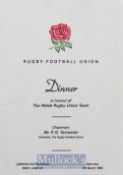 1992 England v Wales Signed Rugby Dinner Guest List: Clean, detailed list which has also been signed