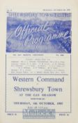 Scarce Western Command v Shrewsbury Town match programme 4 page issue 6 October 1955 at the Gay