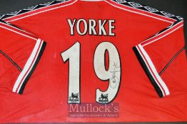 1998/99 Manchester Utd Football shirt white away kit, hardwood glazed frame, the shirt has ten