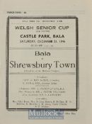 1946/47 Welsh Senior Cup Bala Town v Shrewsbury Town 4th round match programme 21 December 1946,