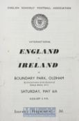 Scarce England v Ireland schools international football programme 6 May 1950 at Boundary Park,