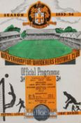 1953/54 Wolverhampton Wanderers youth v England youth football programme 22 March 1954 at