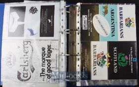 Magnificent comprehensive rugby programme collection of half a century of Barbarians matches at home