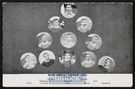 Pre-WW1 Manchester United postcard 1910/11 featuring b&w photograph portraits of the Division 1