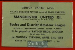 1951/52 Benefit match Eccles & District Amateur League v Manchester Utd football ticket Monday 21