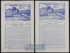 1946/47 Shrewsbury Town v Nottingham Forest football programme 9 November, v Denaby Utd 7 December
