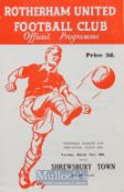 1960/61 Football League Cup semi-final Rotherham Utd v Shrewsbury Town match programme 21 March