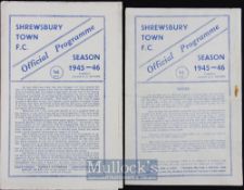 1945/46 Shrewsbury Town v Doncaster Rovers football programme plus v Ransome & Marles home league