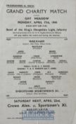1943/44 Charity match Wrexham (incl. Tommy Lawton) v Shropshire Sportsmans XI (incl. Frank Swift,