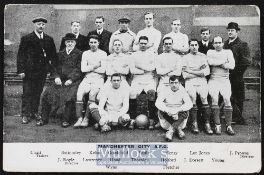 Pre-WW1 Manchester City postcard b&w photograph 1911/12 featuring the team group with the trainer