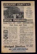 1947 Stockport County AFC v Shrewsbury Town Football Programme date 13 Dec, single sheet, centre