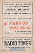 1952 Wales v France Rugby Programme: 12 pp standard pre-magazine issue from this Swansea clash won