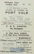 1945/46 Wellington Town v Port Vale FAC football programme 24 November 1945, 4 page issue. Fair-
