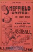 1900/1901 Sheffield Utd v Newcastle Utd Division 1 match programme 8 December 1900 at Bramhall Lane.