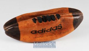 1986 France South Hemisphere tour signed Rugby Ball: 10” x 6” when fully inflated, miniature