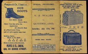Hugely Rare 1901 NSW v Queensland 3-fold card Rugby Programme: Small, clean, near-120 year old issue