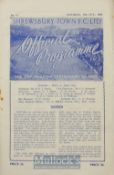1953/54 Shrewsbury Town v Wolverhampton Wanderers Birmingham league match programme, 17 October
