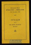 1946/47 England v Holland 27 November 1946 at Huddersfield Town, football match menu. Note from