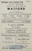 1946/47 Wellington Town v Watford FAC 3rd round match programme 30 November 1946. Good.