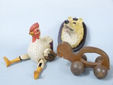 Three animal related items comprising fox, chicken and tortoise