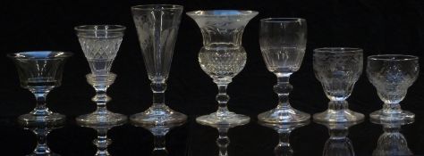 Seven 19thC and later clear drinking glasses, some with cut and engraved decoration, largest 13.
