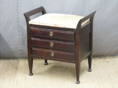 Piano stool with three fall front drawers to base