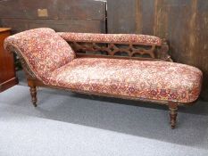 Victorian upholstered mahogany chaise longue, H67cm x L160cm