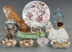 Nymphenburg lion figure, Beswick cat and owl figures, Foley mug decorated with cats, Worcester first