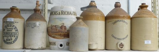 Collection of cider flagons/stoneware jars including Hooper's and Bullock and Cull, Gloucester,