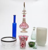 Nine pieces of clear and coloured glassware including a cut glass bowl with Star of David